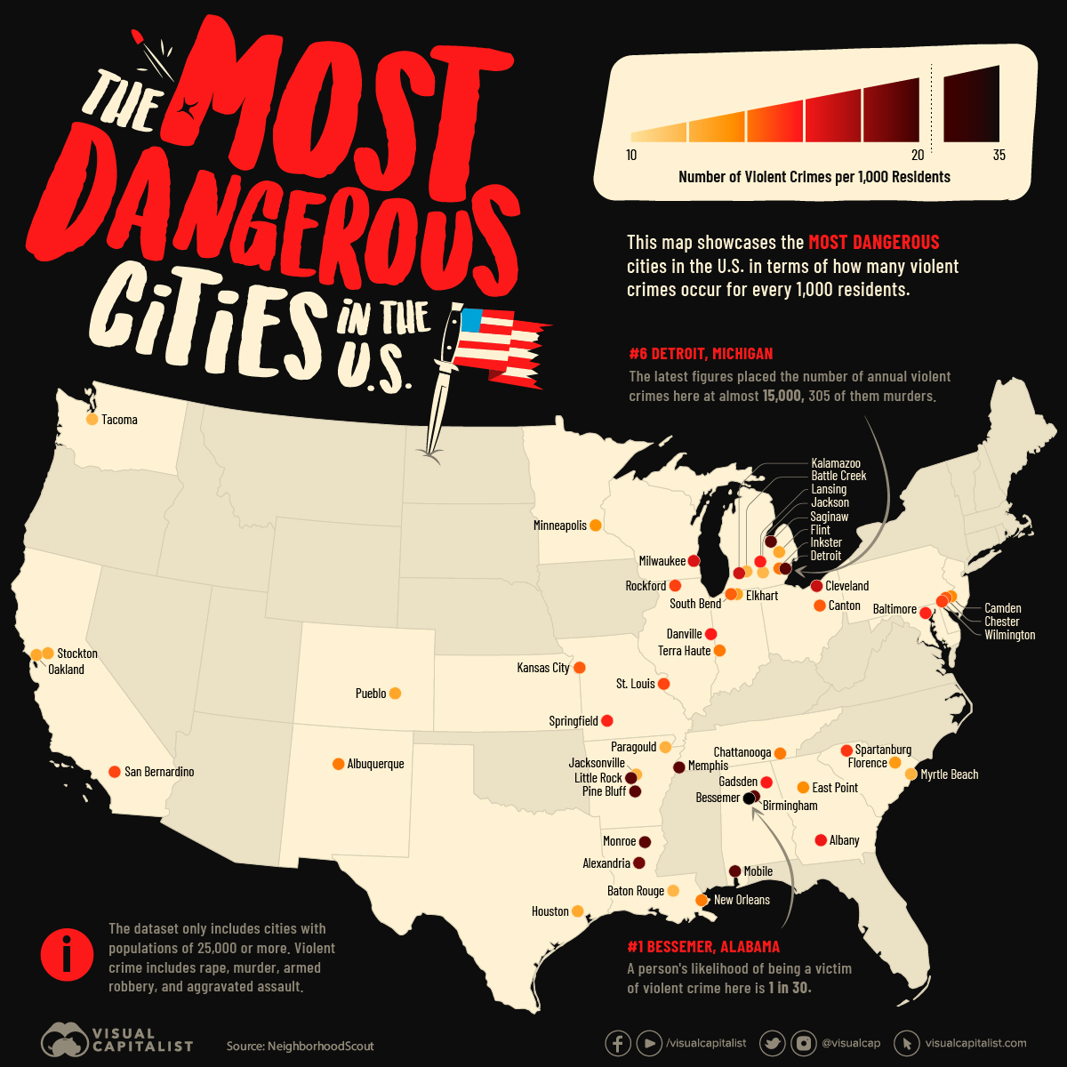map of the most dangerous cities in the U.S.